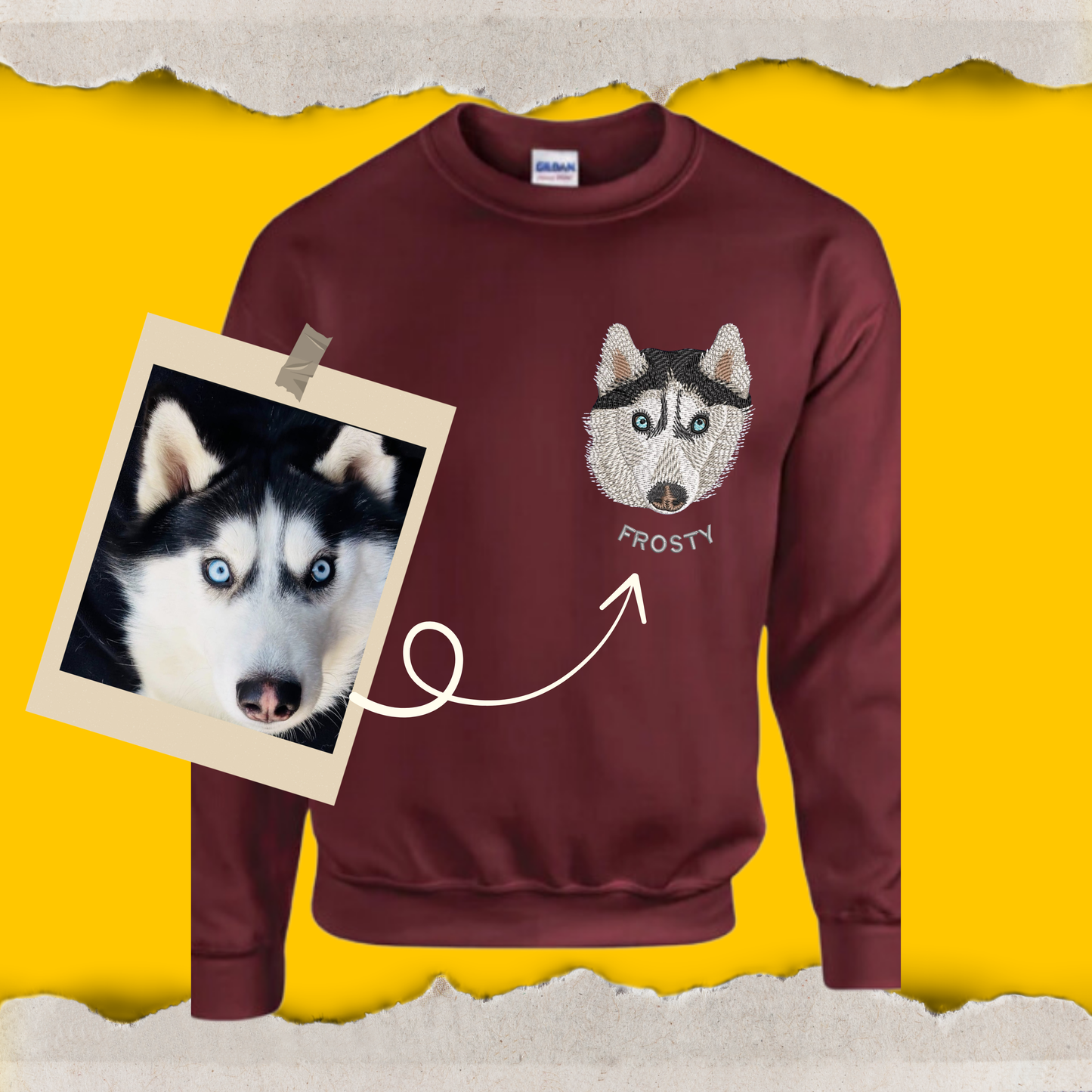 Custom Embroidered Pet Portrait Sweatshirt, Unisex, šFree Shipping! š%70 OFF! š„Limited Time Offer! š¾Buy Now, Send Pet's Photo Later!
