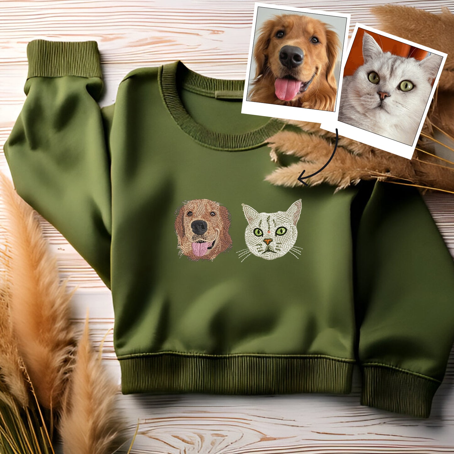 Custom Embroidered Pet Portrait Sweatshirt, Unisex, šFree Shipping! š%70 OFF! š„Limited Time Offer! š¾Buy Now, Send Pet's Photo Later!